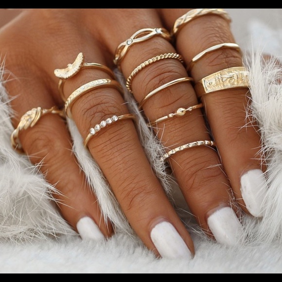 haus of vintage 1984 Jewelry - 12pc Gold Midi Boho Ring Set